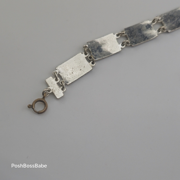 Vintage Sterling Silver & Blue Enamel Link Bracelet - 6" - Picture 5 of 7